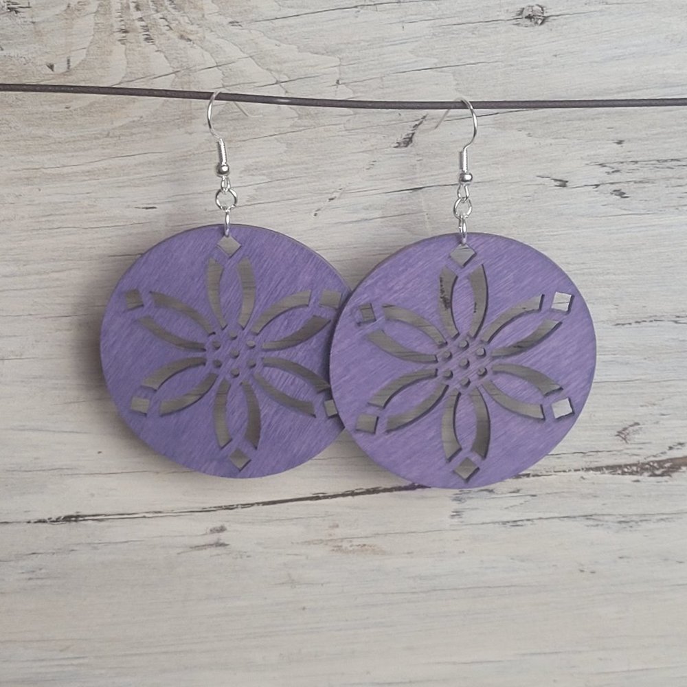 Wood Earrings - Purple Sand Dollar